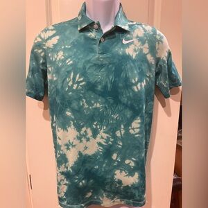 Nike dri fit tie-dyed short sleeve collared shirt partial button down Large